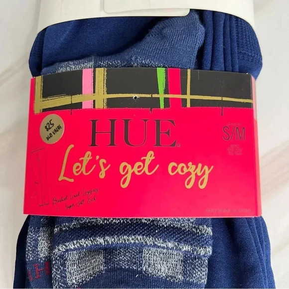 Hue Legging & Sock Set Navy Blue Let's Get Cozy Size S/M Fleece Lined - Picture 3 of 5